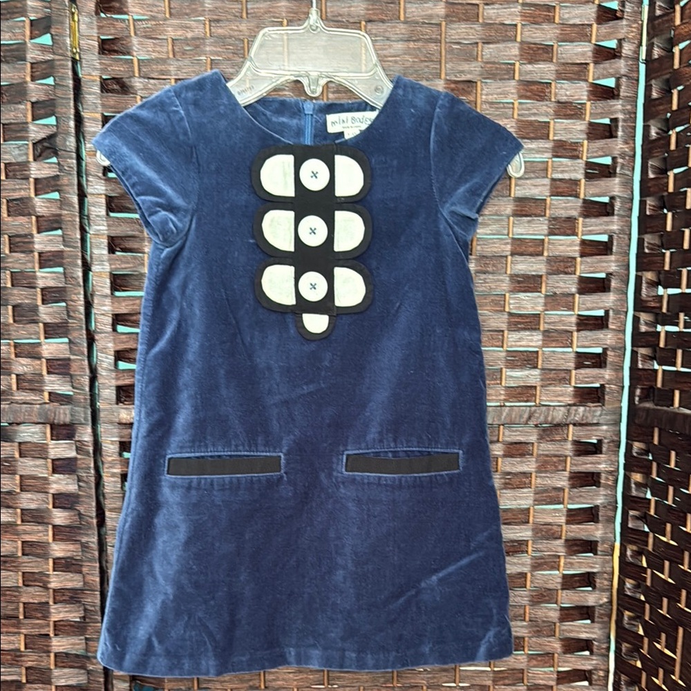 Mini Boden Blue velvet Dress Euro style sz 3 4 vintage baby fall holiday